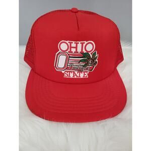 Vintage Ohio State Buckeyes Pom Mesh Trucker Snapback Red‎ Hat OSU